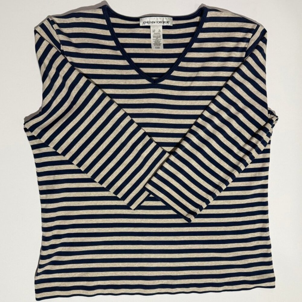 Jones New York Sport 3/4 Sleeve, Bule and Gray Stripes Size XL